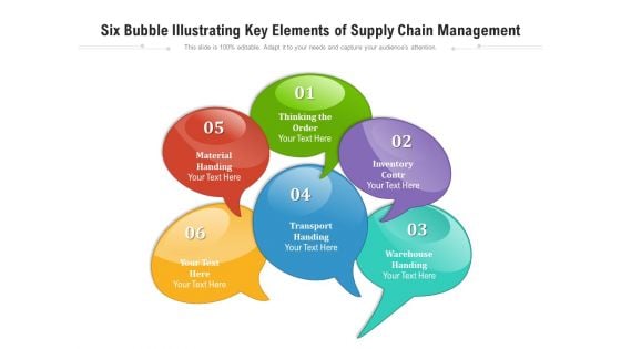 Six Bubble Illustrating Key Elements Of Supply Chain Management Ppt PowerPoint Presentation Gallery Pictures PDF