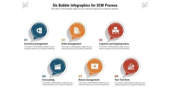 Six Bubble Infographics For Scm Process Ppt Model Graphics Example PDF