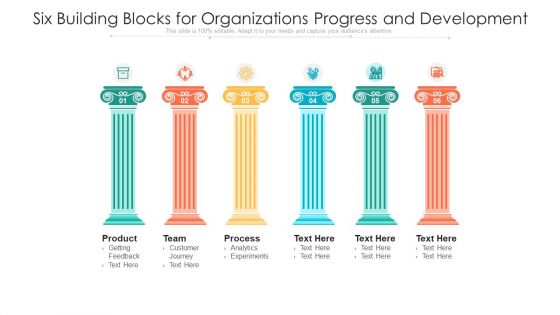 Six Building Blocks For Organizations Progress And Development Ppt PowerPoint Presentation Icon Layouts PDF