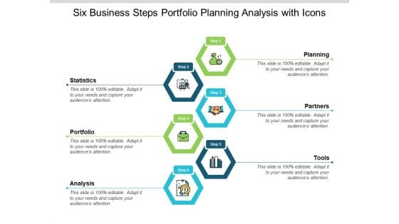 Six Business Steps Portfolio Planning Analysis With Icons Ppt PowerPoint Presentation Layouts Display