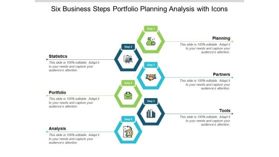 Six Business Steps Portfolio Planning Analysis With Icons Ppt PowerPoint Presentation Layouts Display