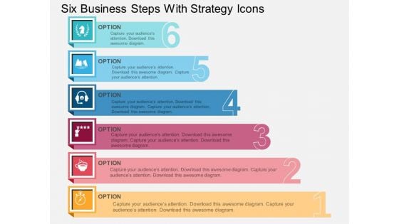 Six Business Steps With Strategy Icons Powerpoint Template