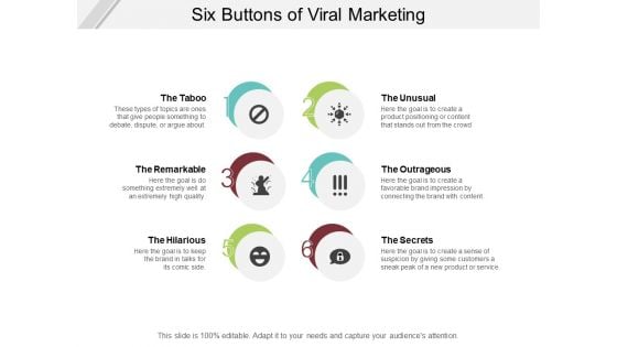 Six Buttons Of Viral Marketing Ppt PowerPoint Presentation File Visuals