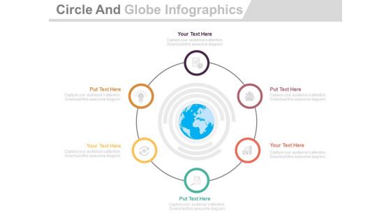 Six Circle Steps Around Globe With Icons Powerpoint Template