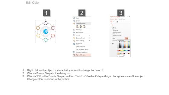 Six Circle Steps Around Globe With Icons Powerpoint Template