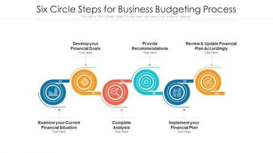 Six Circle Steps For Business Budgeting Process Ppt PowerPoint Presentation Icon Deck PDF