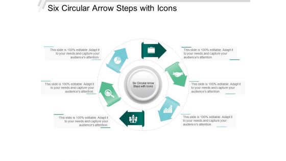 Six Circular Arrow Steps With Icons Ppt Powerpoint Presentation Outline Graphics Pictures