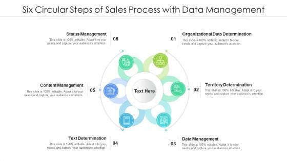 Six Circular Steps Of Sales Process With Data Management Ppt PowerPoint Presentation File Master Slide PDF