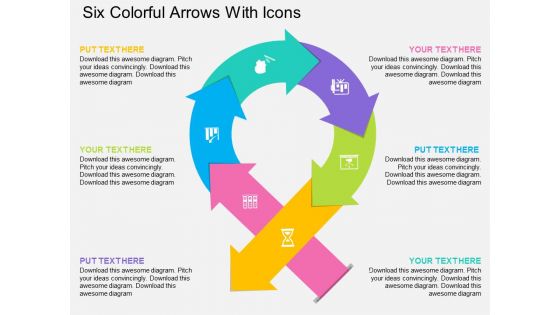 Six Colorful Arrows With Icons Powerpoint Template