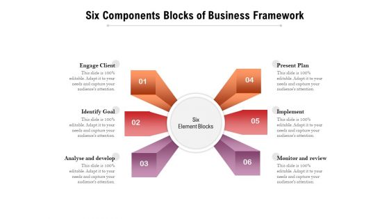 Six Components Blocks Of Business Framework Ppt PowerPoint Presentation Ideas Example PDF