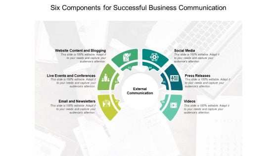 Six Components For Successful Business Communication Ppt PowerPoint Presentation Ideas Smartart