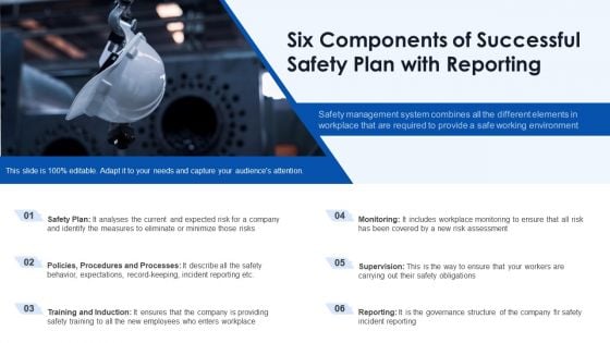 Six Components Of Successful Safety Plan With Reporting Ppt PowerPoint Presentation Gallery Sample PDF Six Components Of Successful Safety Plan With Reporting Ppt PowerPoint Presentation Gallery Sample PDF