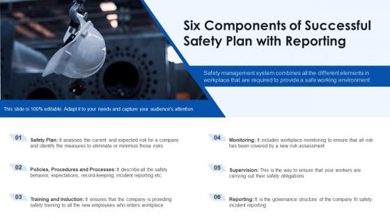 Six Components Of Successful Safety Plan With Reporting Ppt PowerPoint Presentation Gallery Sample PDF