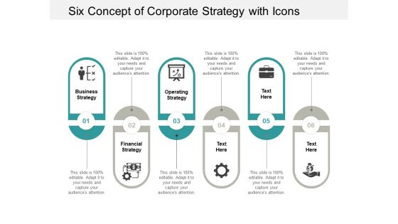 Six Concept Of Corporate Strategy With Icons Ppt Powerpoint Presentation Show Microsoft