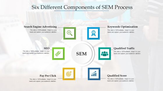 Six Different Components Of SEM Process Ppt PowerPoint Presentation Portfolio Mockup PDF