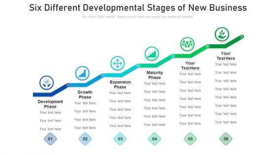 Six Different Developmental Stages Of New Business Ppt PowerPoint Presentation File Show PDF