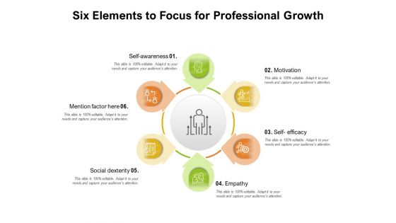 Six Elements To Focus For Professional Growth Ppt PowerPoint Presentation Gallery Master Slide PDF