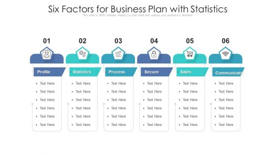 Six Factors For Business Plan With Statistics Ppt PowerPoint Presentation Icon Example PDF