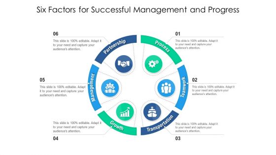 Six Factors For Successful Management And Progress Ppt PowerPoint Presentation File Inspiration PDF