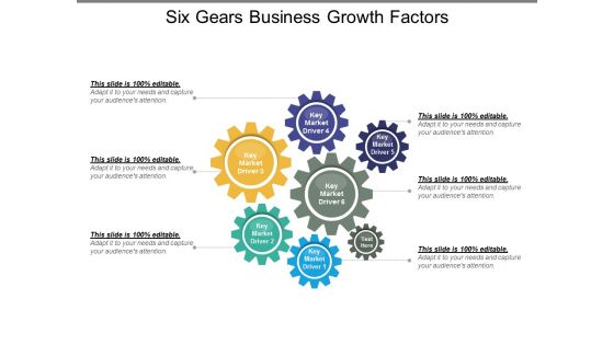 Six Gears Business Growth Factors Ppt PowerPoint Presentation Diagram Graph Charts