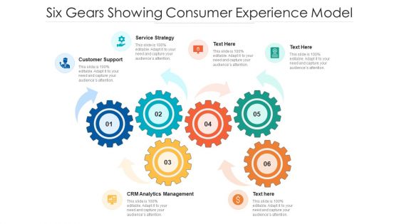 Six Gears Showing Consumer Experience Model Ppt PowerPoint Presentation File Format PDF