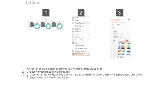 Six Gears With Icons For Process Flow Powerpoint Template