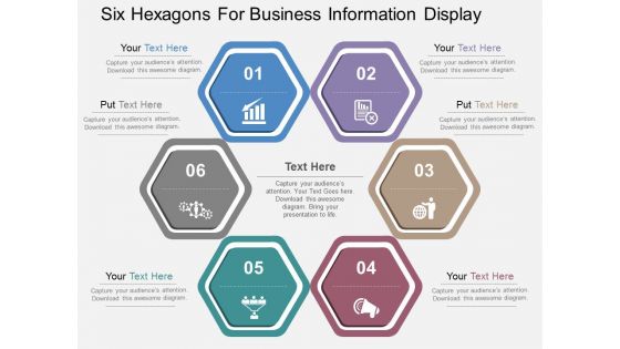 Six Hexagons For Business Information Display Powerpoint Templates