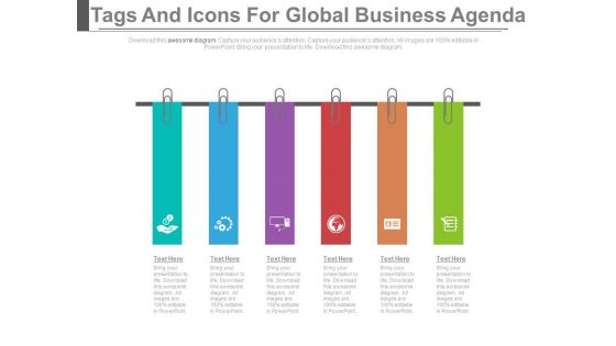 Six Infographic Tags For Global Business Agenda Powerpoint Template