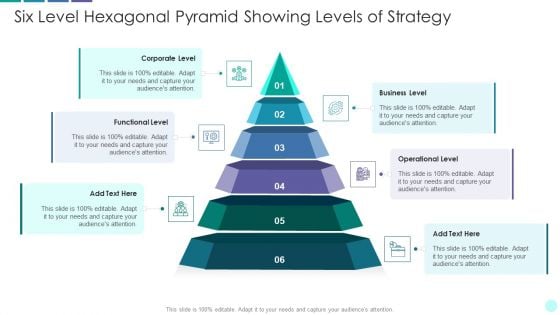 Six Level Hexagonal Pyramid Showing Levels Of Strategy Brochure PDF