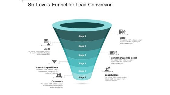 Six Levels Funnel For Lead Conversion Ppt PowerPoint Presentation Portfolio Skills