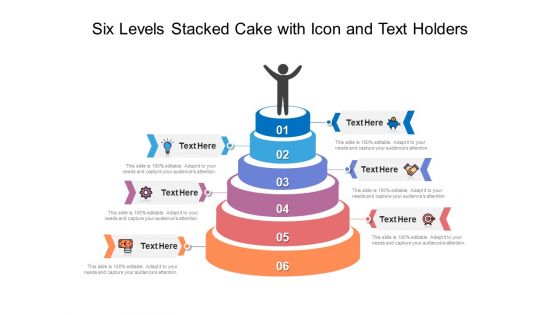 Six Levels Stacked Cake With Icon And Text Holders Ppt PowerPoint Presentation Slides Background Images PDF