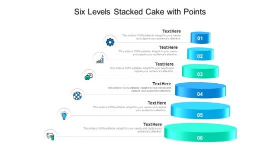 Six Levels Stacked Cake With Points Ppt PowerPoint Presentation Styles Ideas PDF