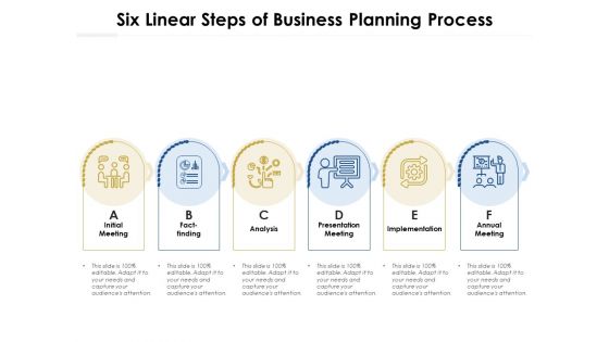 Six Linear Steps Of Business Planning Process Ppt PowerPoint Presentation File Inspiration PDF