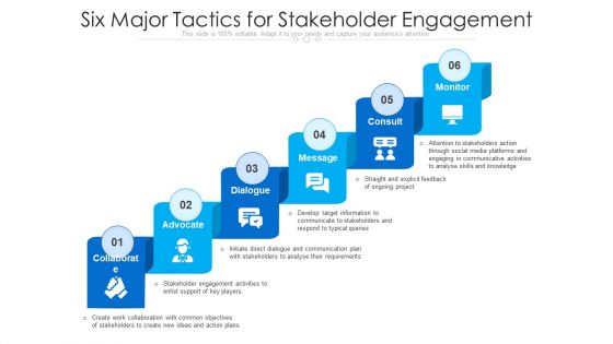 Six Major Tactics For Stakeholder Engagement Ppt Infographic Template Layout PDF