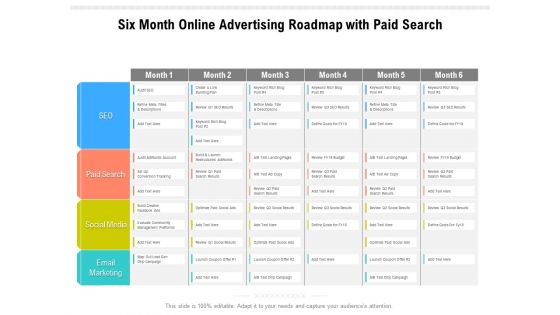 Six Month Online Advertising Roadmap With Paid Search Mockup