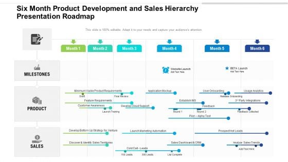 Six Month Product Development And Sales Hierarchy Presentation Roadmap Brochure