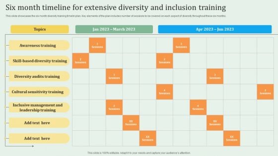 Six Month Timeline For Extensive Diversity And Inclusion Training Formats PDF