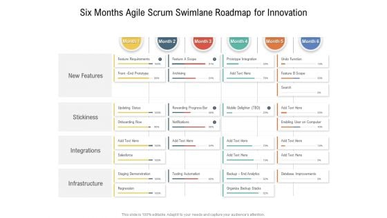 Six Months Agile Scrum Swimlane Roadmap For Innovation Pictures