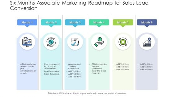 Six Months Associate Marketing Roadmap For Sales Lead Conversion Introduction PDF