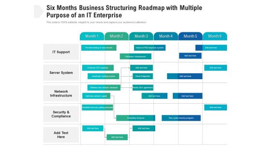 Six Months Business Structuring Roadmap With Multiple Purpose Of An It Enterprise Icons