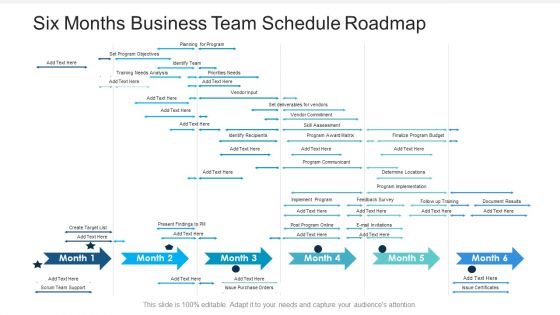 Six Months Business Team Schedule Roadmap Themes