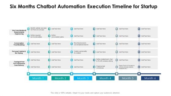 Six Months Chatbot Automation Execution Timeline For Startup Slides