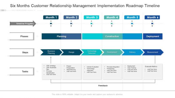 Six Months Customer Relationship Management Implementation Roadmap Timeline Download