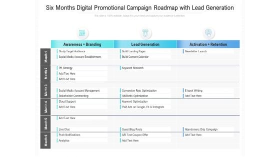 Six Months Digital Promotional Campaign Roadmap With Lead Generation Summary