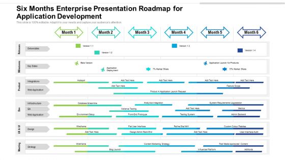 Six Months Enterprise Presentation Roadmap For Application Development Brochure