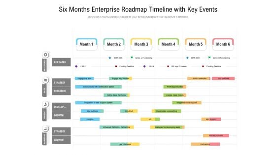 Six Months Enterprise Roadmap Timeline With Key Events Icons