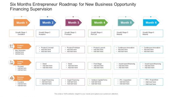 Six Months Entrepreneur Roadmap For New Business Opportunity Financing Supervision Ideas PDF