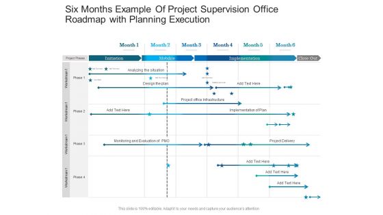 Six Months Example Of Project Supervision Office Roadmap With Planning Execution Microsoft