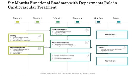 Six Months Functional Roadmap With Departments Role In Cardiovascular Treatment Formats