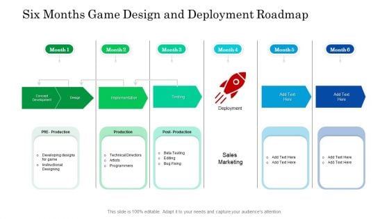 Six Months Game Design And Deployment Roadmap Template